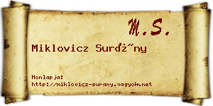 Miklovicz Surány névjegykártya